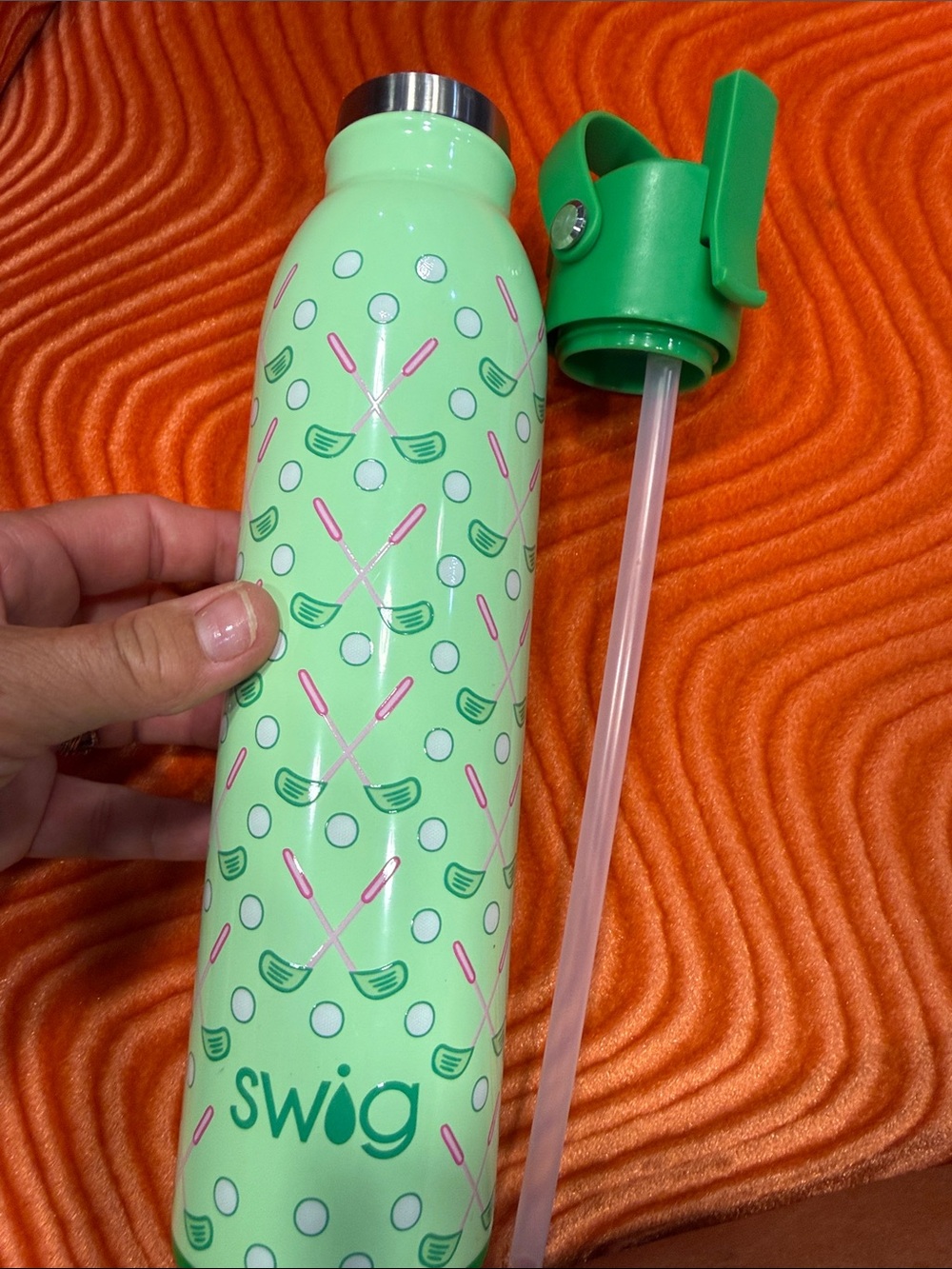 Swig Life Golf-Print Stainless Water Bottle in Mint Green with straw - Picture 6 of 10